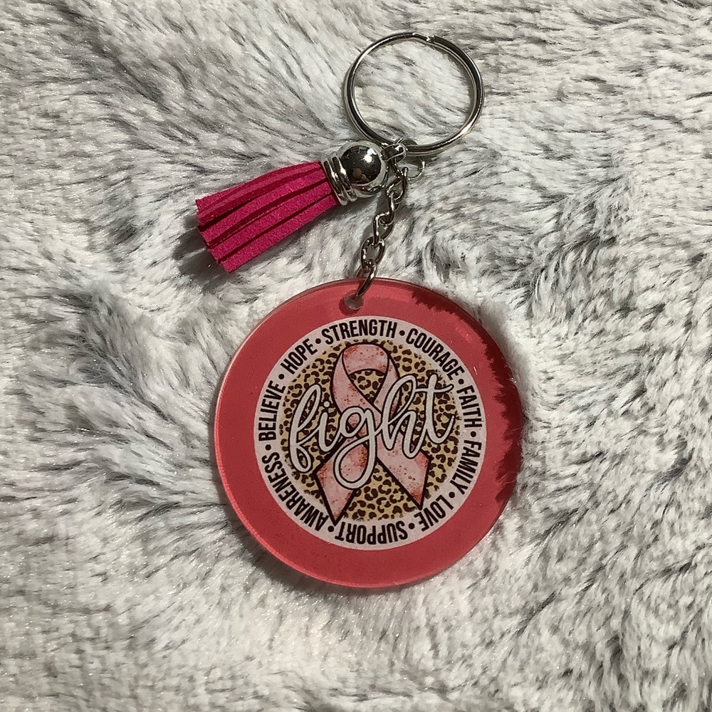 Breast cancer awareness ribbon acrylic 2” keychain